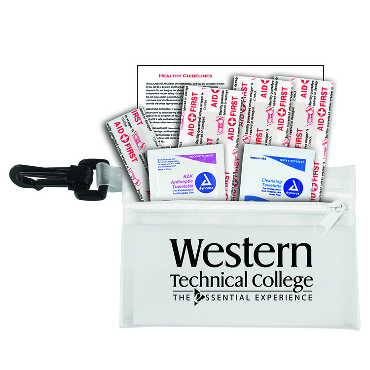 "PARKWAY 7" Piece First Aid Kit inTranslucent Zipper Kit with Plastic Carabiner Attachment 23