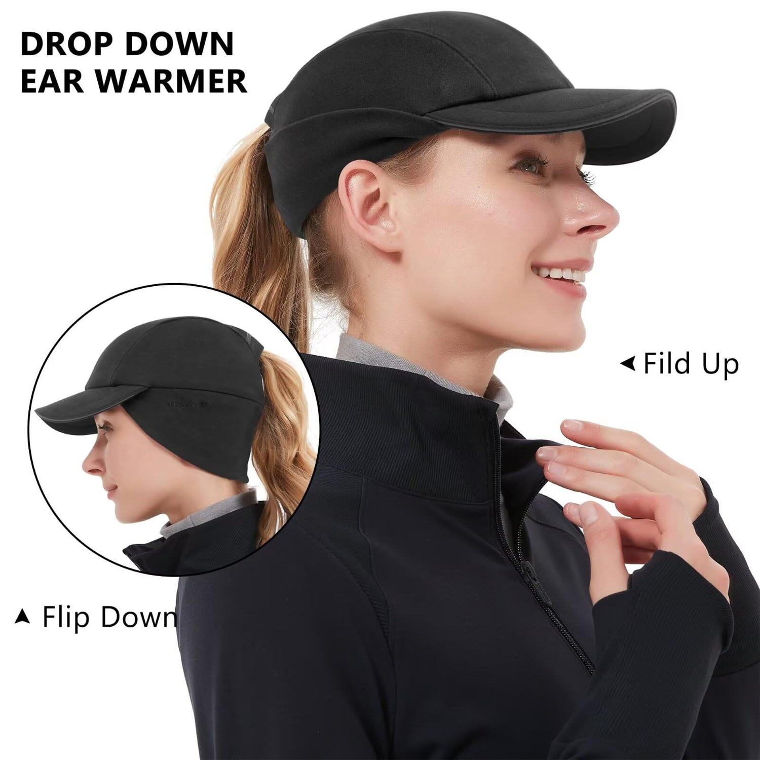 Women Winter Reflective Fleece Baseball Cap W/ Ear Flaps 4