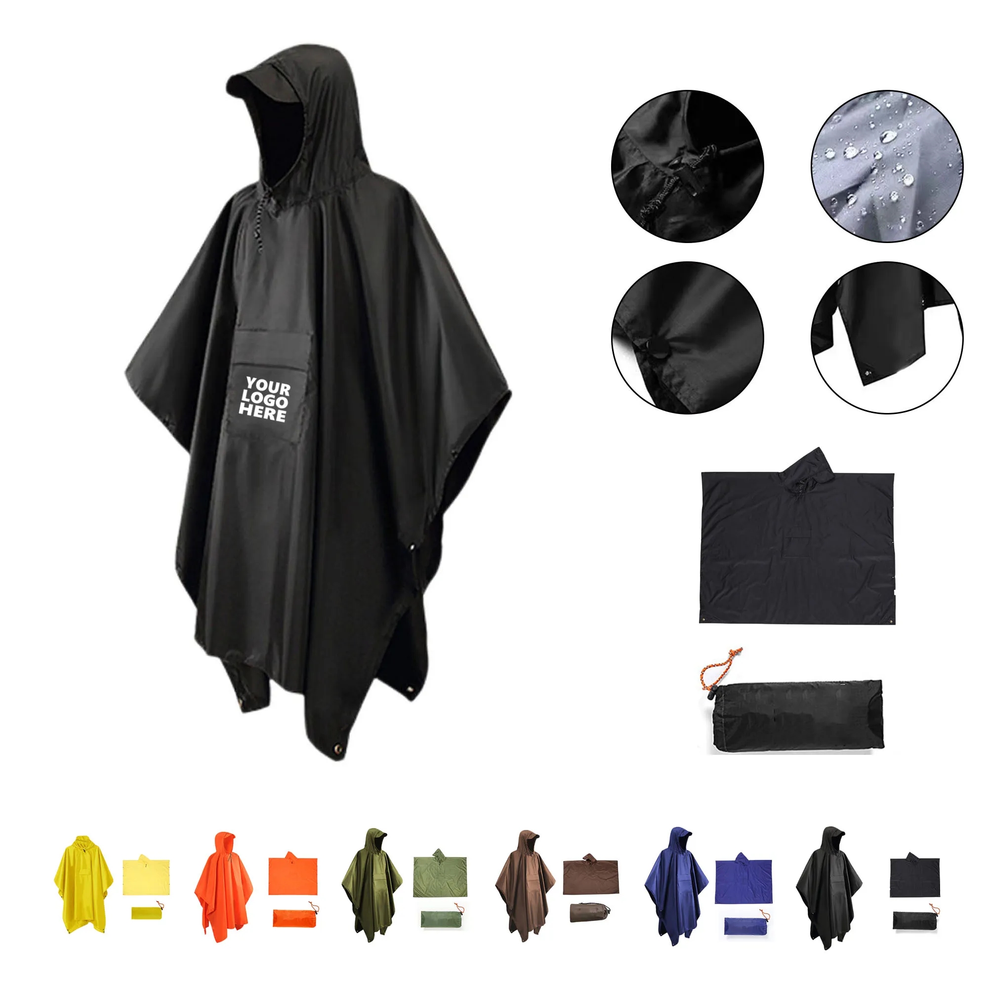 Hooded Rain Poncho With Pocket 6