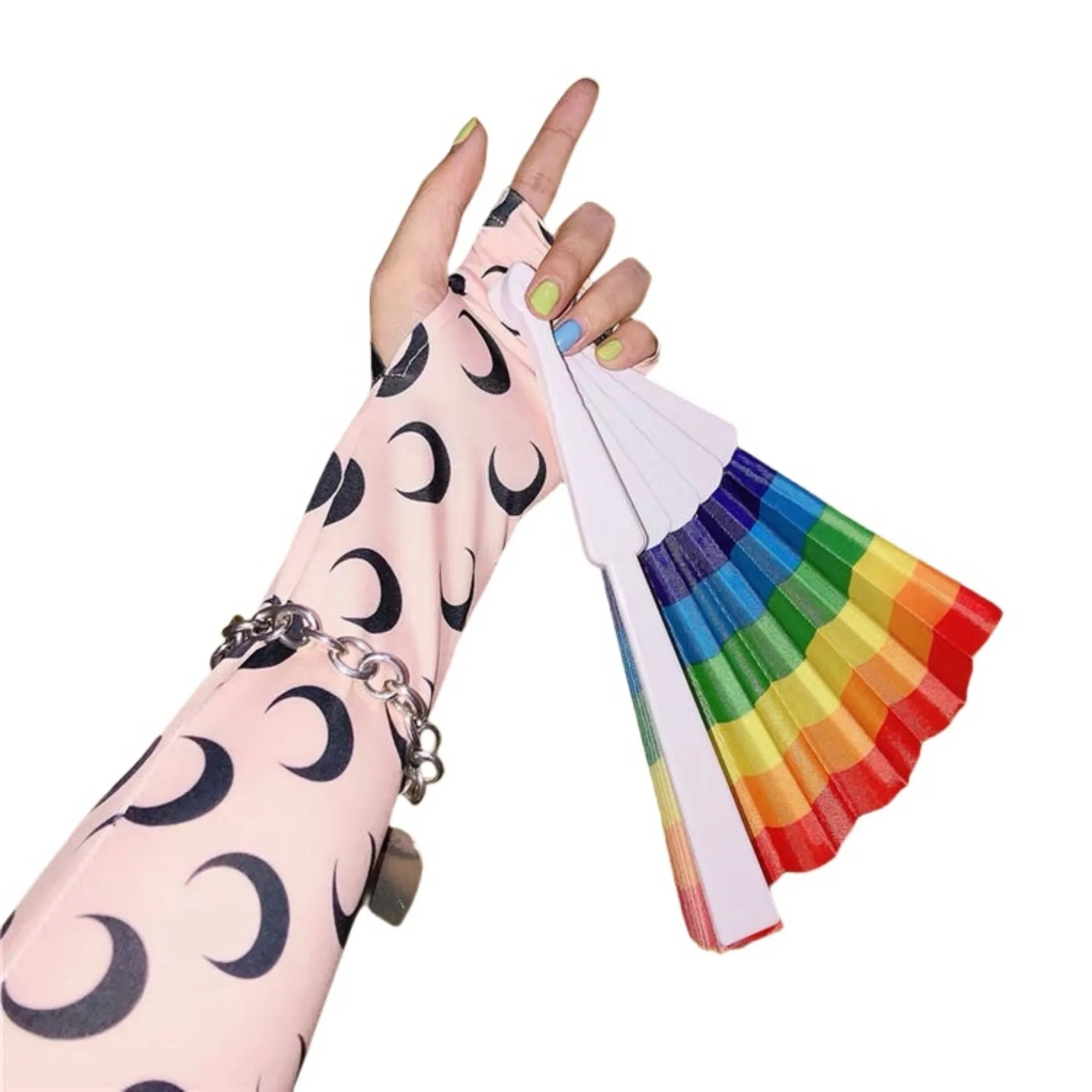 Rainbow Plastic Folding Fan 12