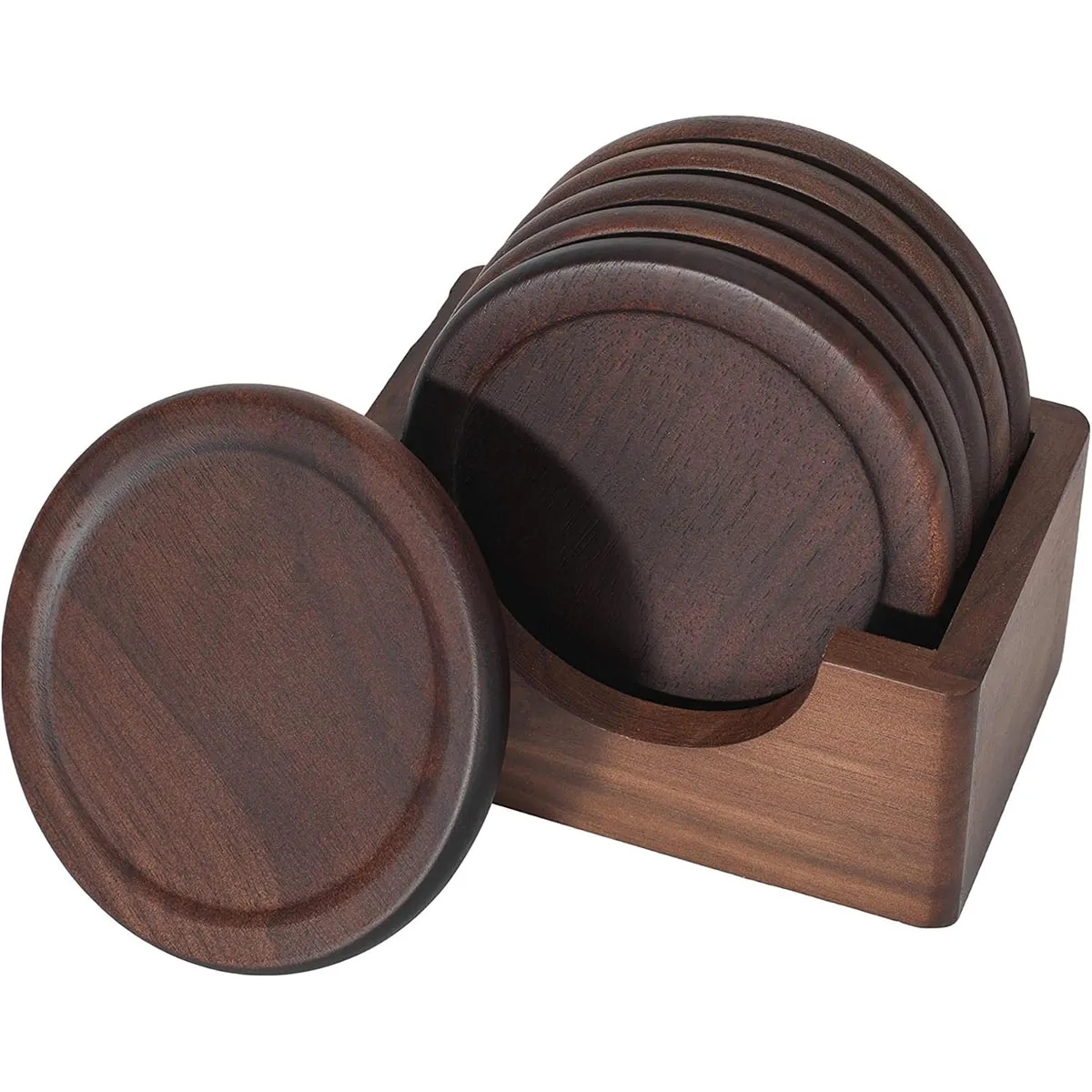 6pcs Round Wooden Coasters Set 4