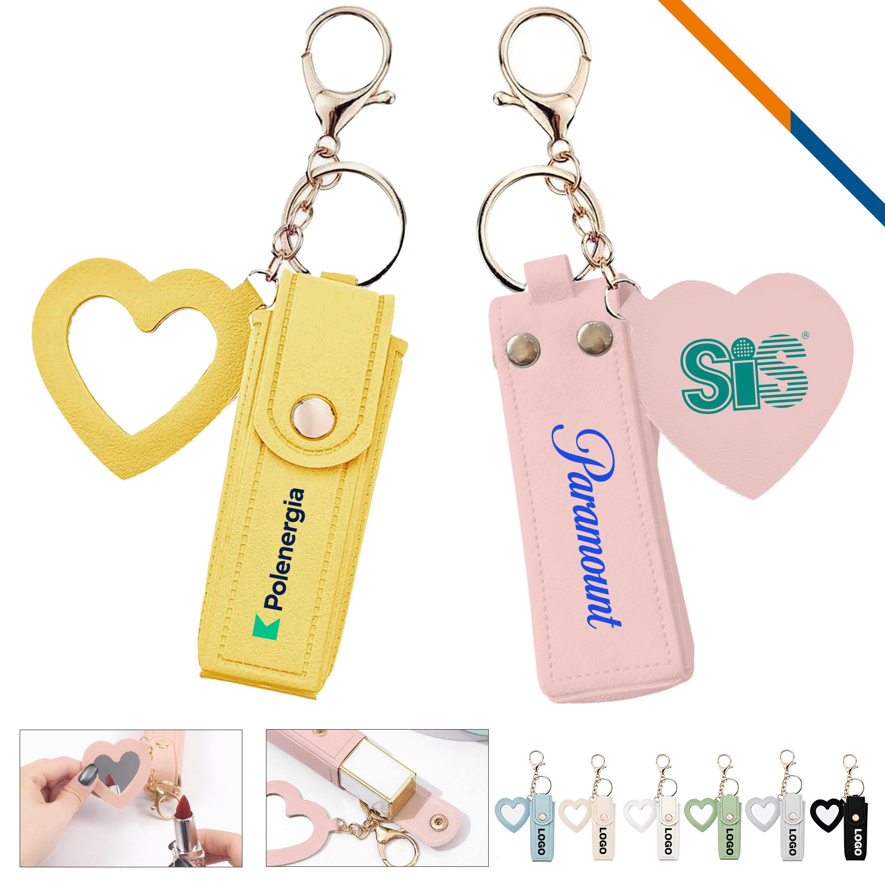 Zipin Mini PU Leather Mirror Lipstick Keychain Pouch 3