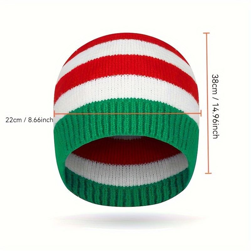Elf Santa Beanies Christmas Knitted Hats Stripes Pompom Caps 2