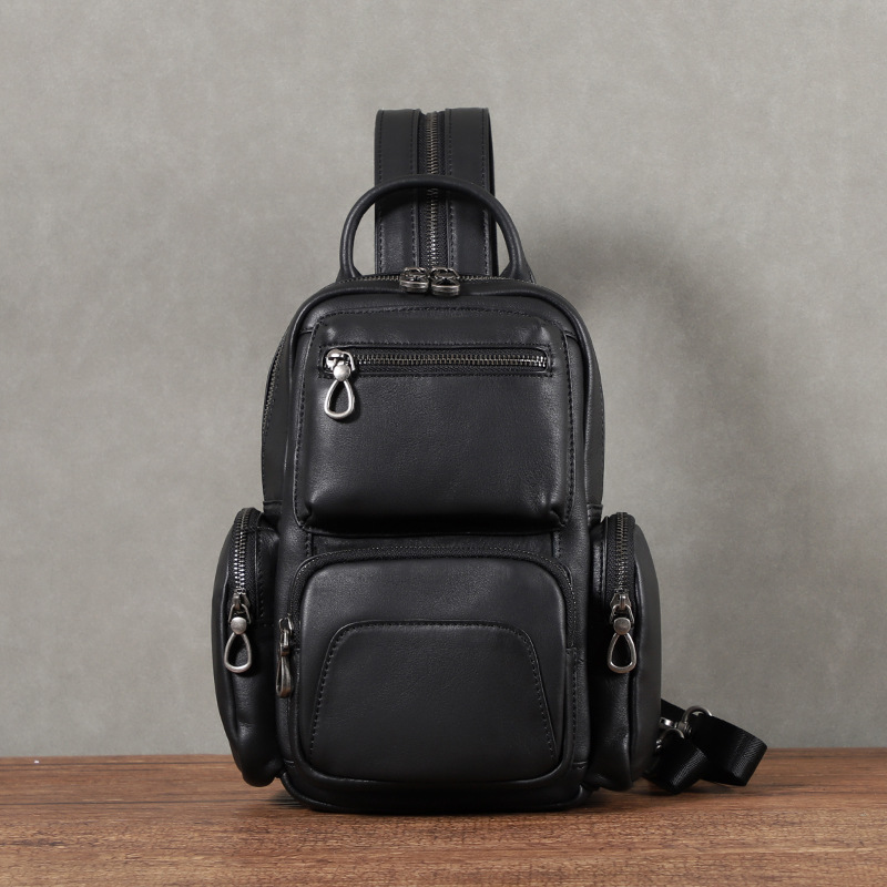 Leather Sling Bag Crossbody Motorcycle Pack 15