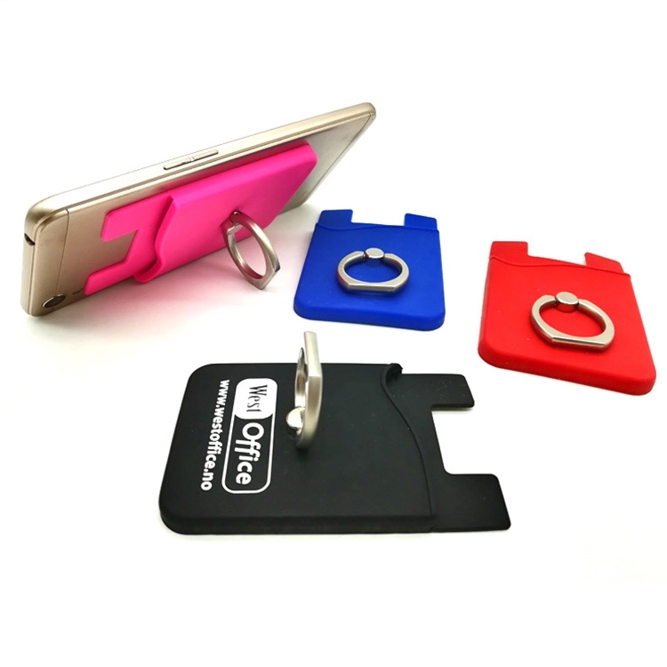 Cell Phone Silicone Wallet with Metal Ring Stand 2