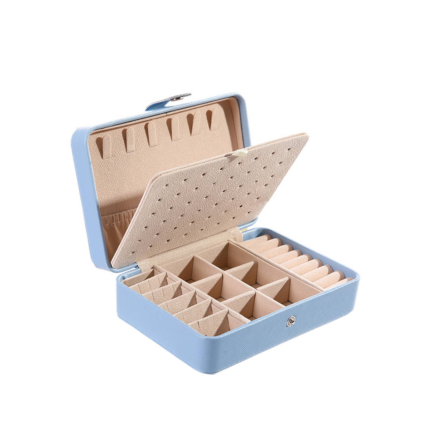 PU Leather Portable Dual-Layer Jewelry Box w/ Snap 8