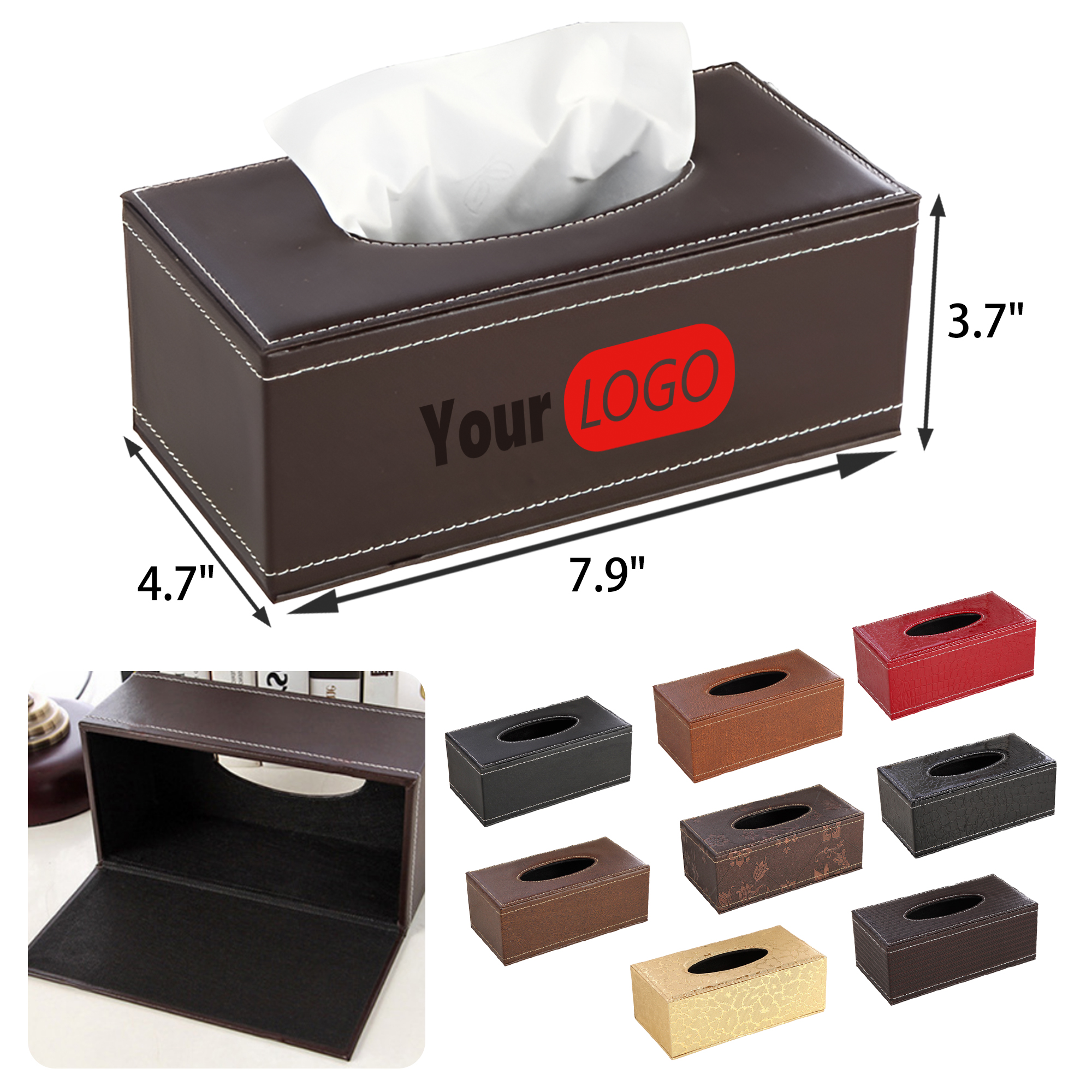 MOQ 50 PCS Durable PU Leather Tissue Box 4