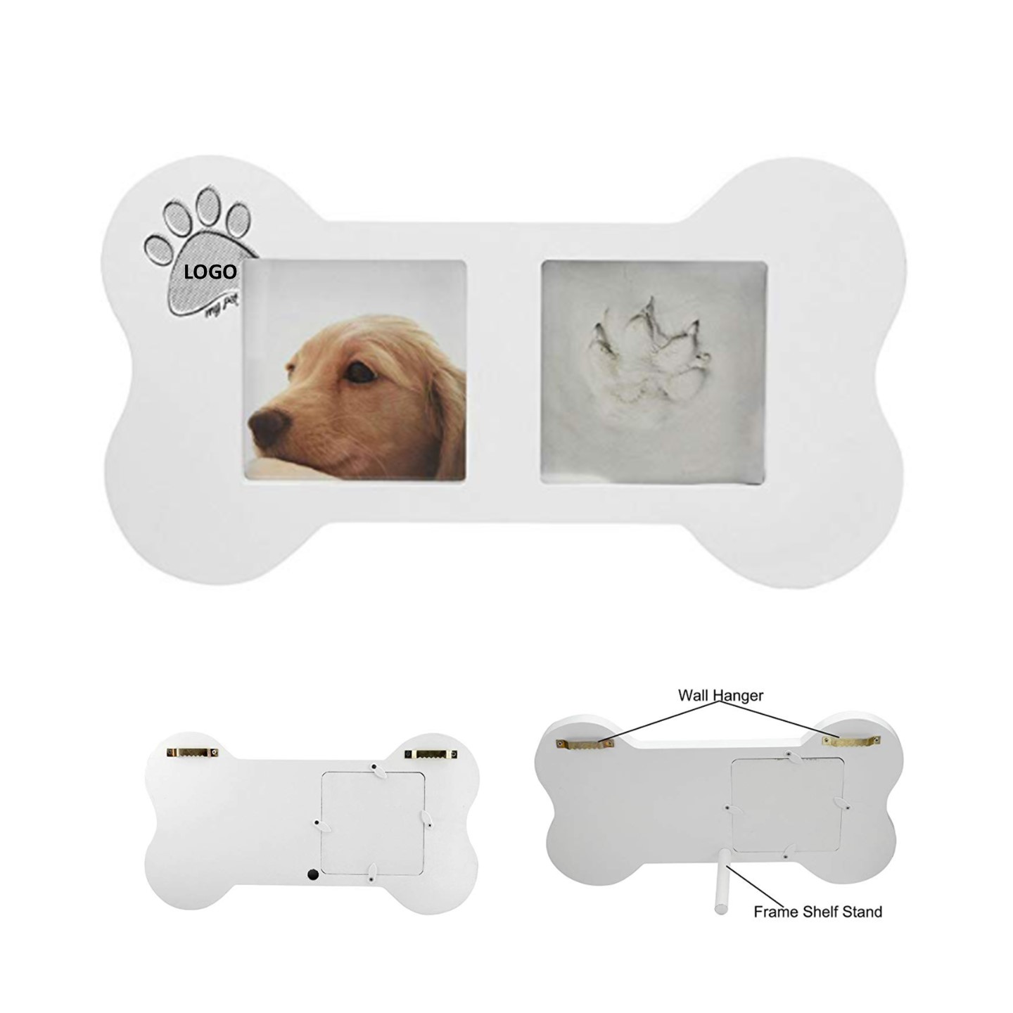 Bone Shape Memorial dog Picture Frame with Paw Print Kit 2