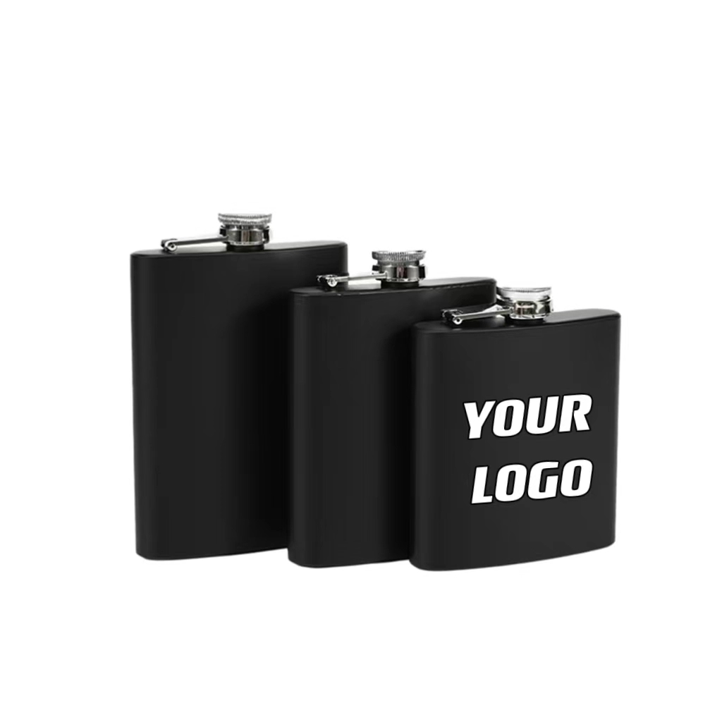 6 / 7 / 8 oz Black Stainless Steel Liquor Flask 4