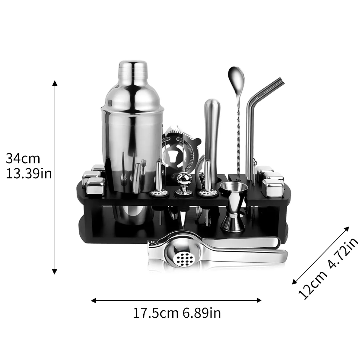 23 in 1 Premium Stainless Steel Cocktail Shaker Set W/ Stand 10
