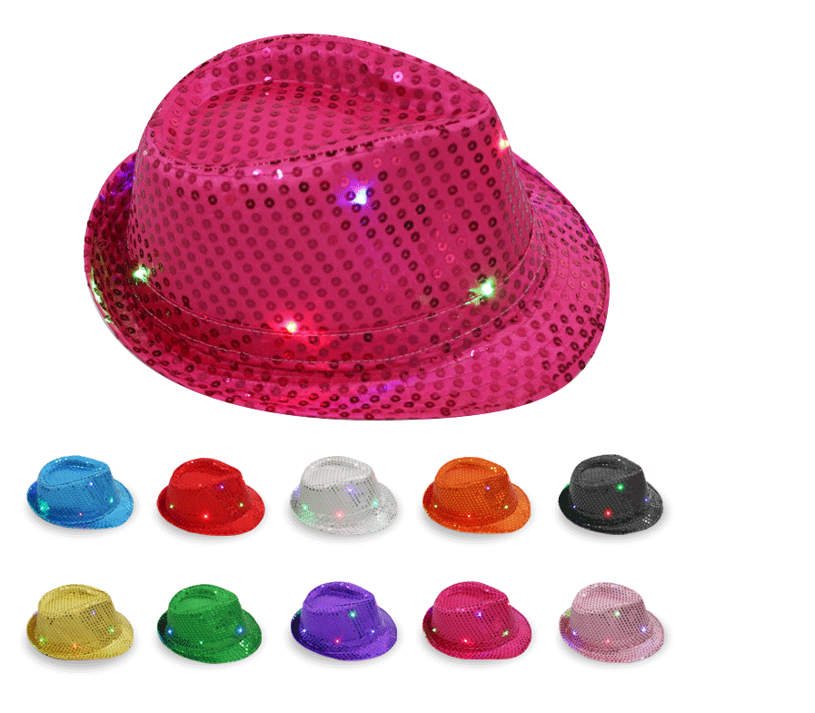 LED Light Up Sequin Fedora Party Hat 1