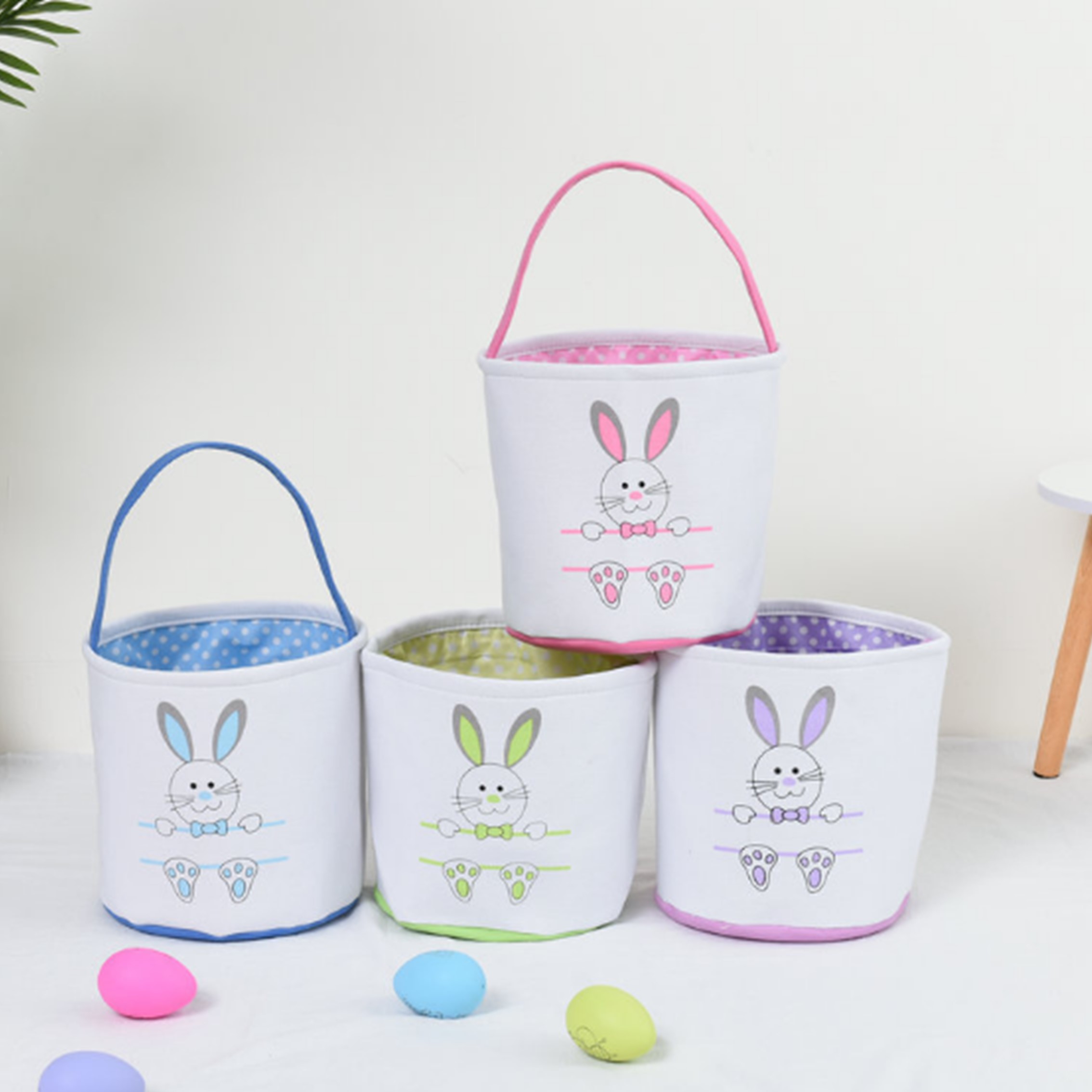 Lovely Canvas Fabric Easter Basket With Handle 3