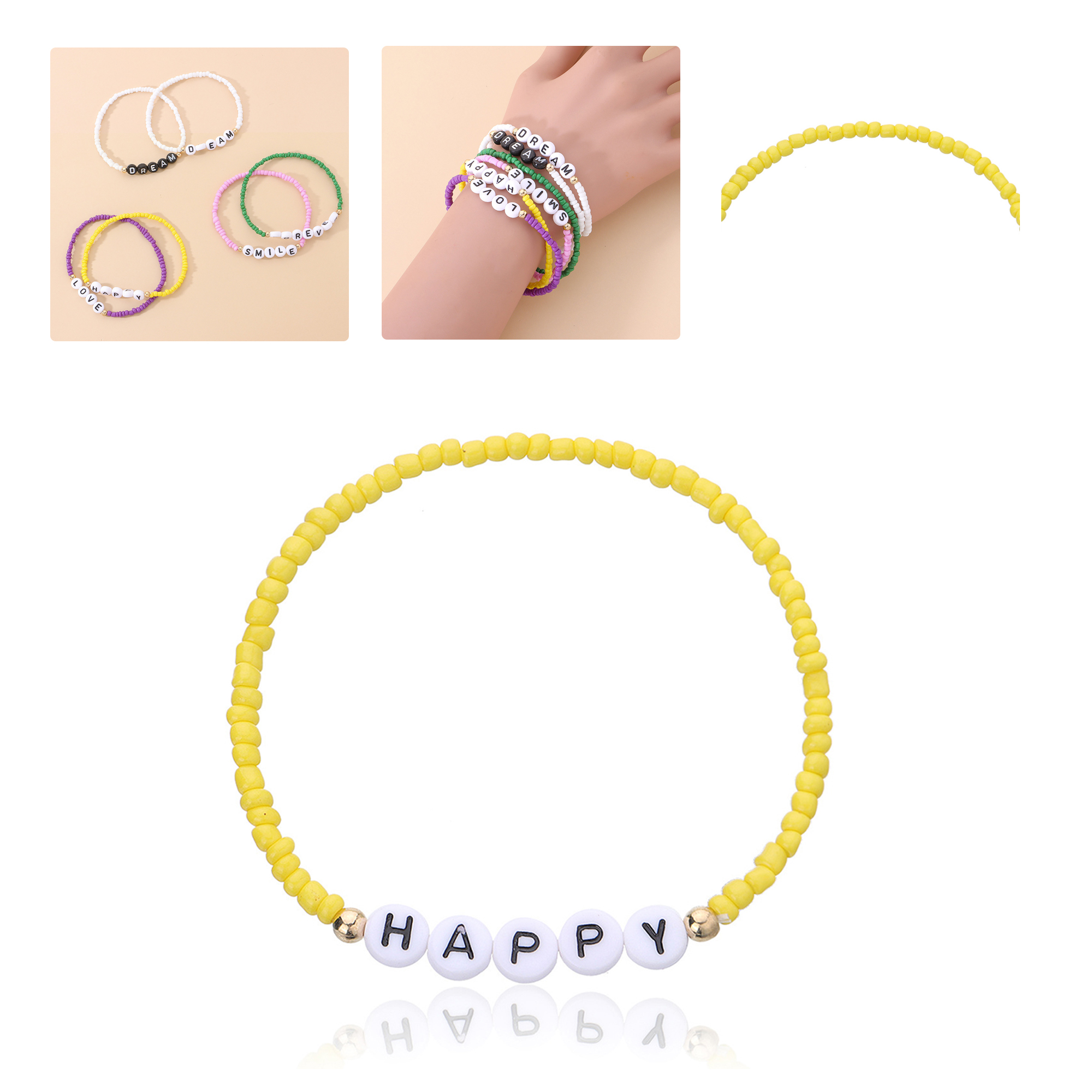 MOQ50 Custom Letter Bead Colorful Beaded Bracelet Wristband 2