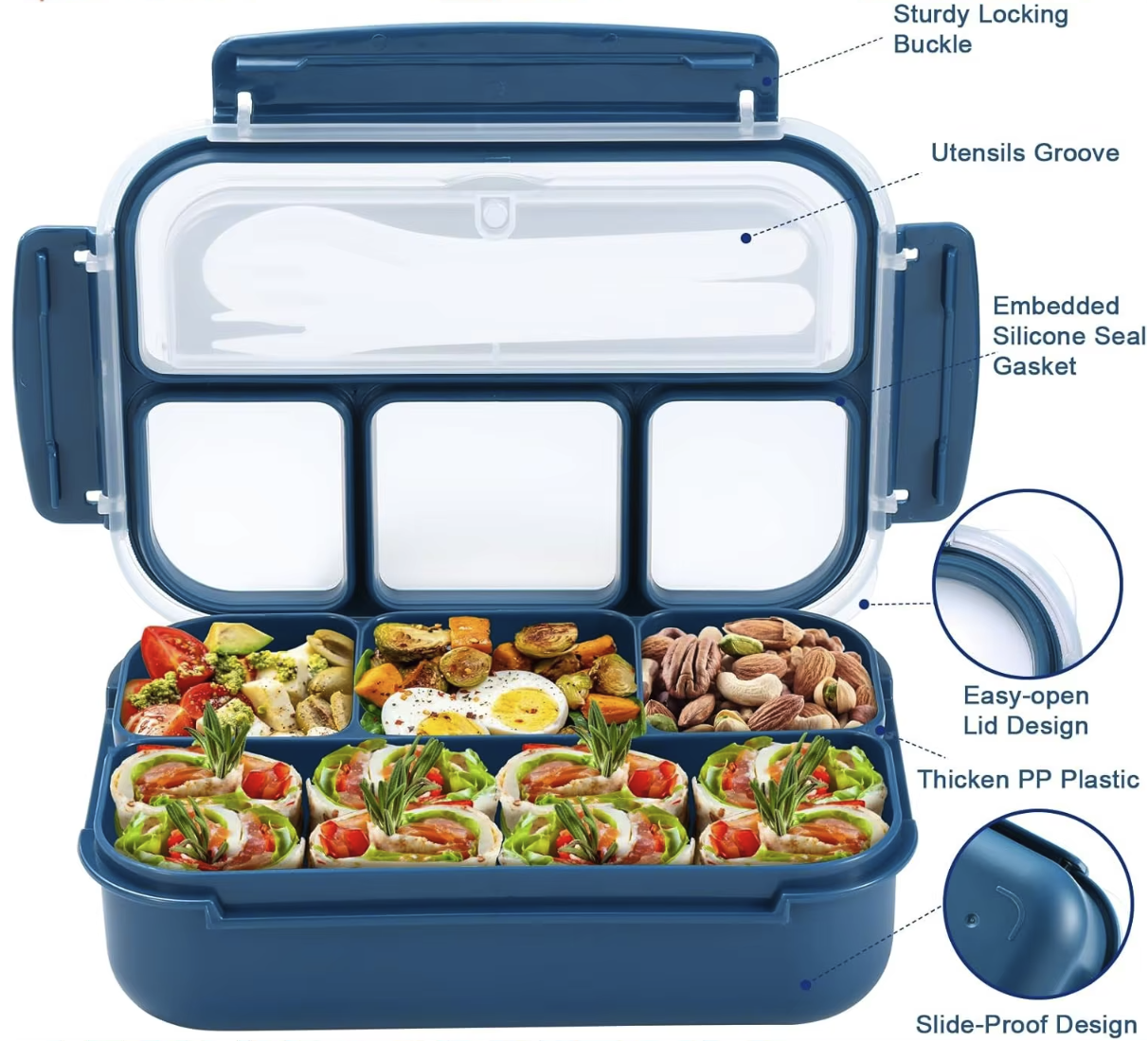 1300ML Bento Lunch Box Microwave/Dishwasher/Freezer Safe 1