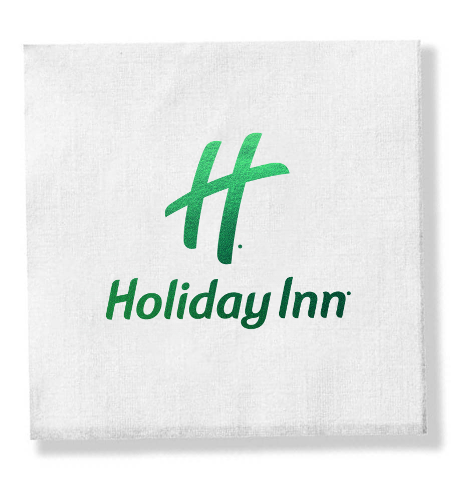 Foil Stamped 1-Ply White Beverage Napkin, Linen Embossed 1