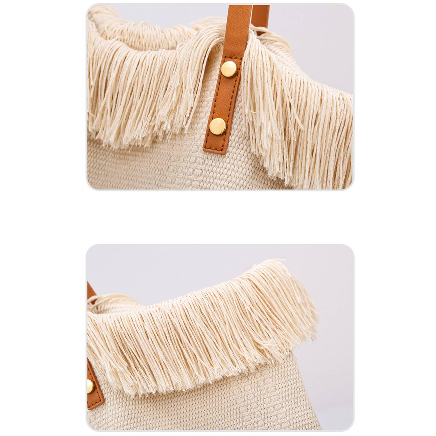 Women Large Beach Canvas Tote Bag Summer Vibes Tassel 14