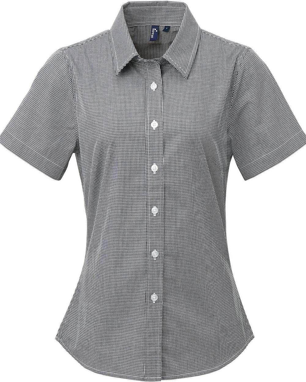 Women's Microcheck Gingham Short Sleeve Cotton Dress Shirt - RP321 35