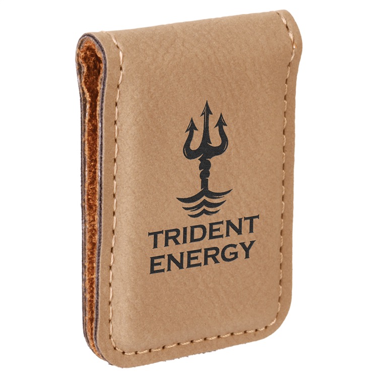1 3/4" x 2 1/2" Light Brown Leatherette Money Clip 3