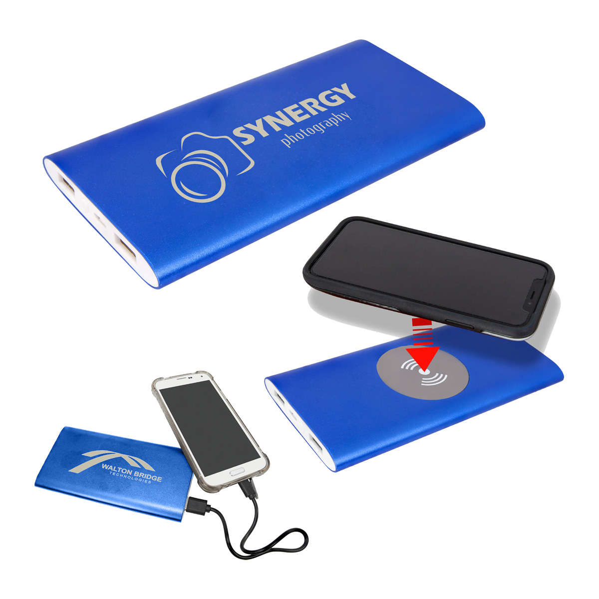 Blue 8000mAh Power Bank & Wireless Anodized Aluminum Charger w/USB Cord 3