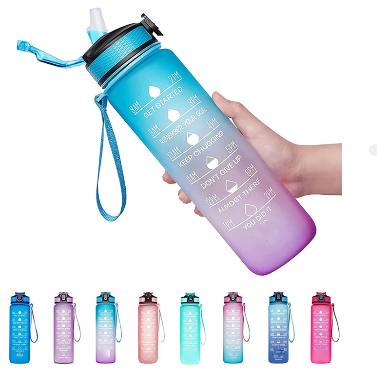 32Oz Water Bottle With Time Marker & Straw 2
