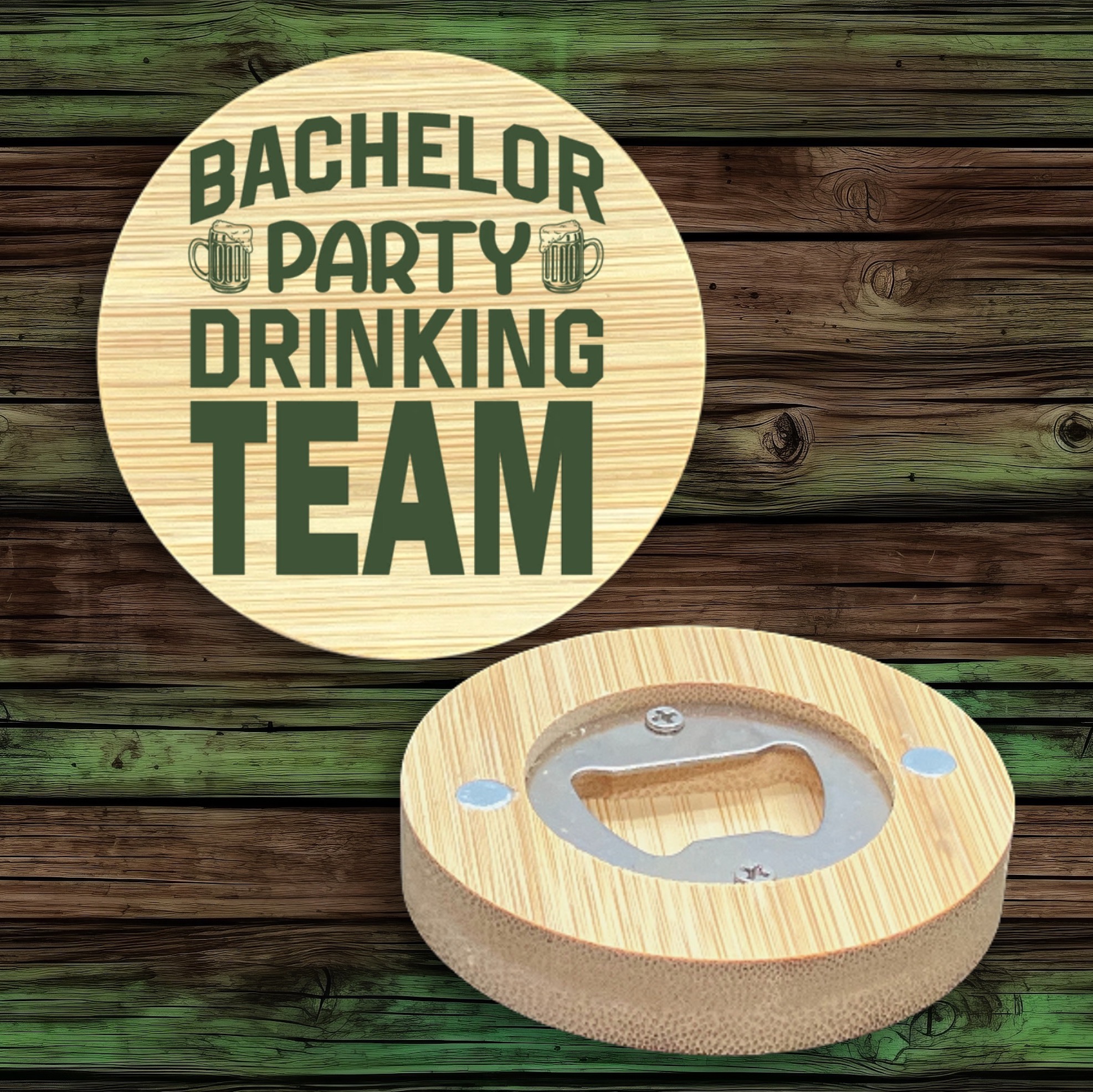 2.5" Round BAMBOO Bottle Opener Magnet 6