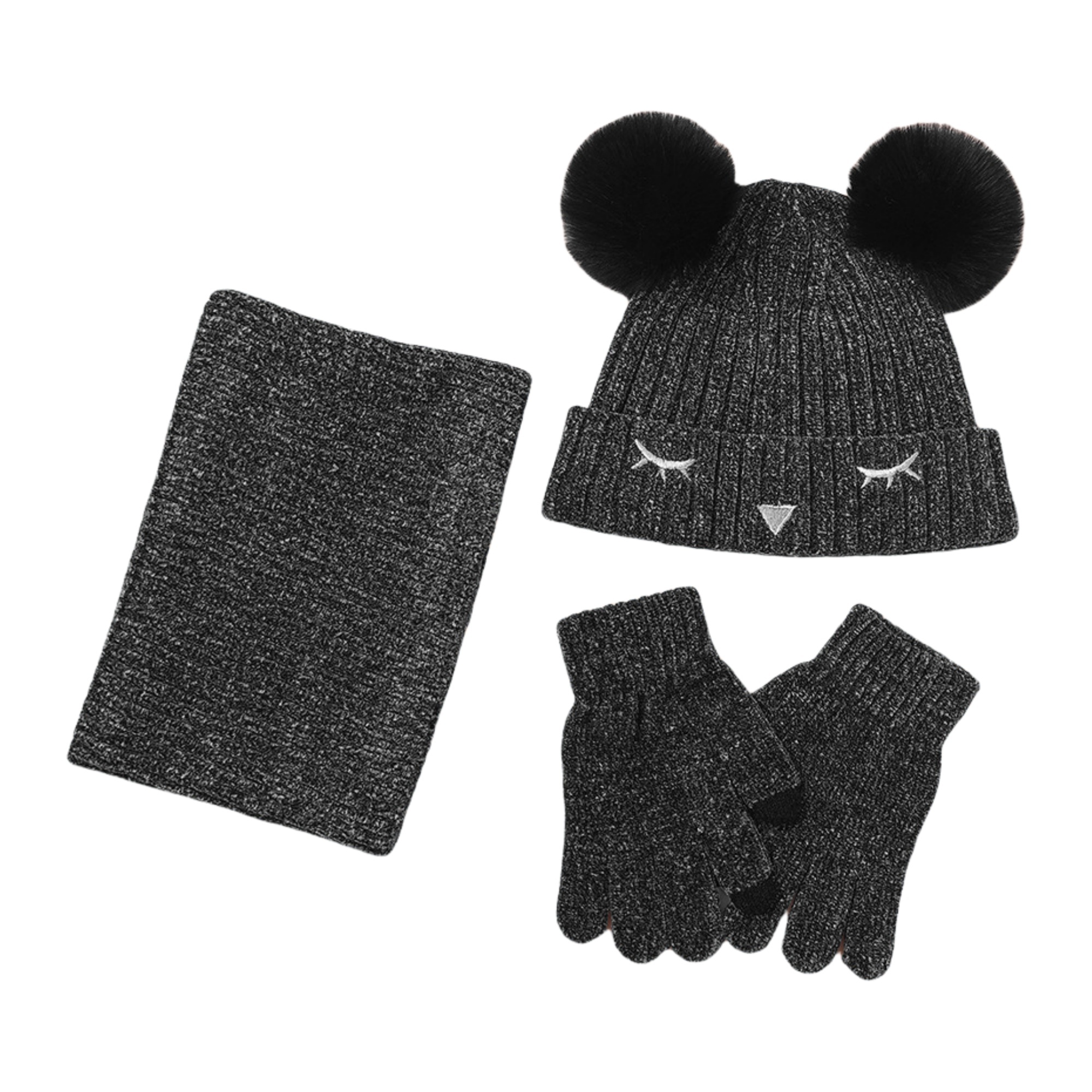 Children Three-Piece Winter Velvet Warm Knitted Hat Set 4