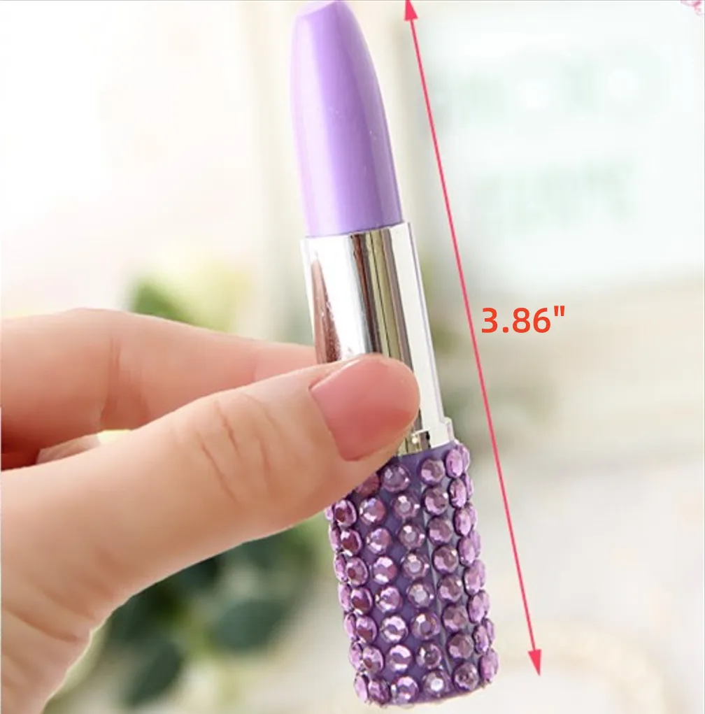 Rhinestone Crystal Lipstick Shape Ballpoint Pen 3