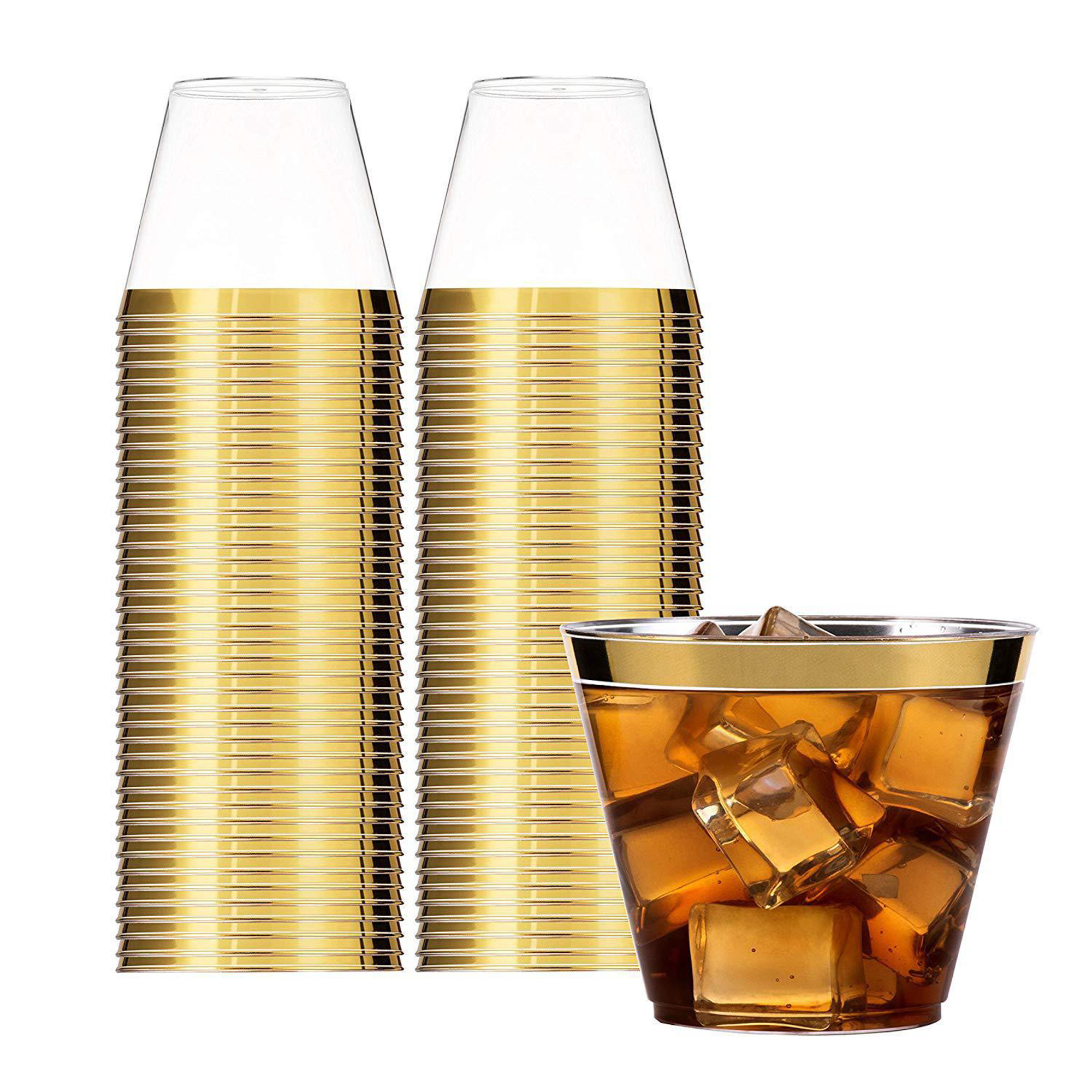 9 Oz Customizable Clear Plastic Cups with Metallic Rim 2
