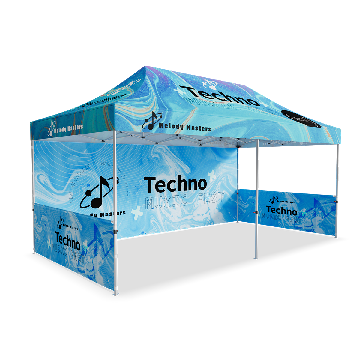 10'x20' Standard Hex Aluminum Frame Tent Kit w/Rear Wall & 2 Half Side Walls 4