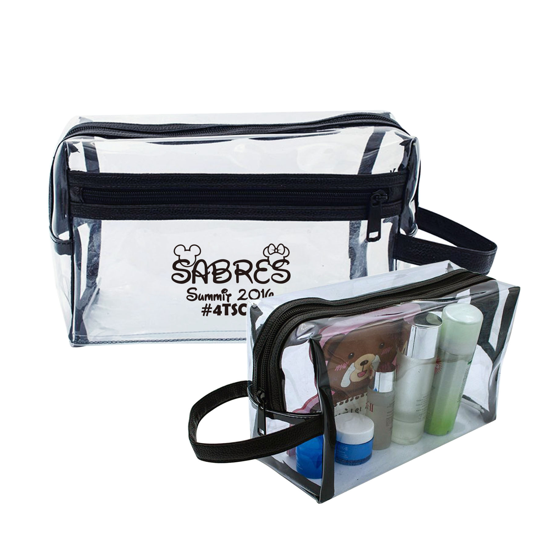 Clear Vinyl Toiletry Bag w/ Leatherette Accent 3