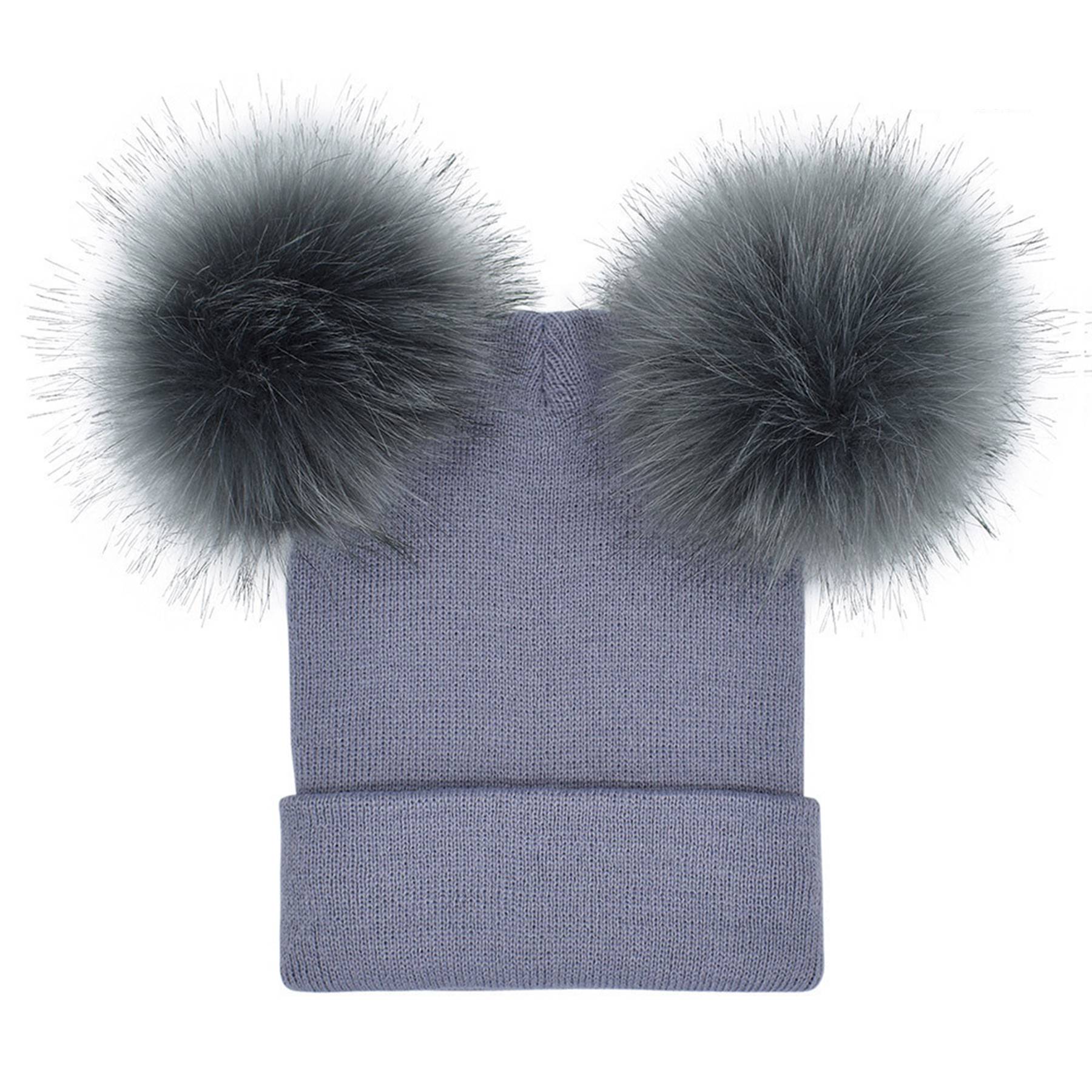 Acrylic Winter double furball knitted beanie 5
