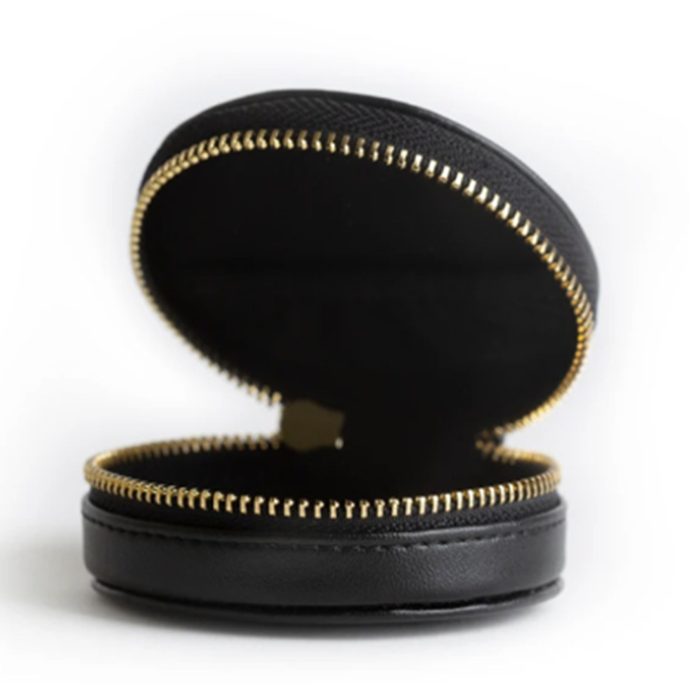 Round Shape Zippered Leather Jewelry Pouch Bag 4