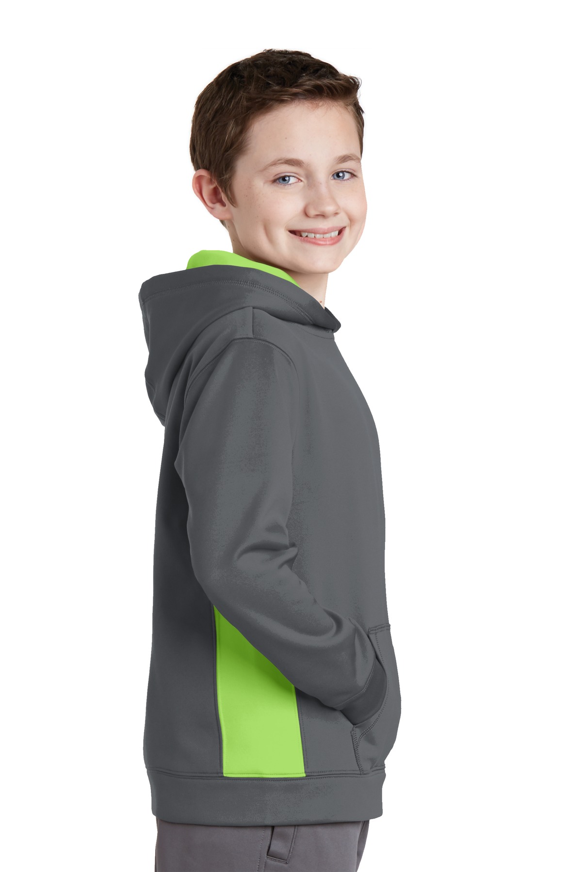 Sport-Tek Youth Sport-Wick Fleece Colorblock Hooded Pullover. YST235 15