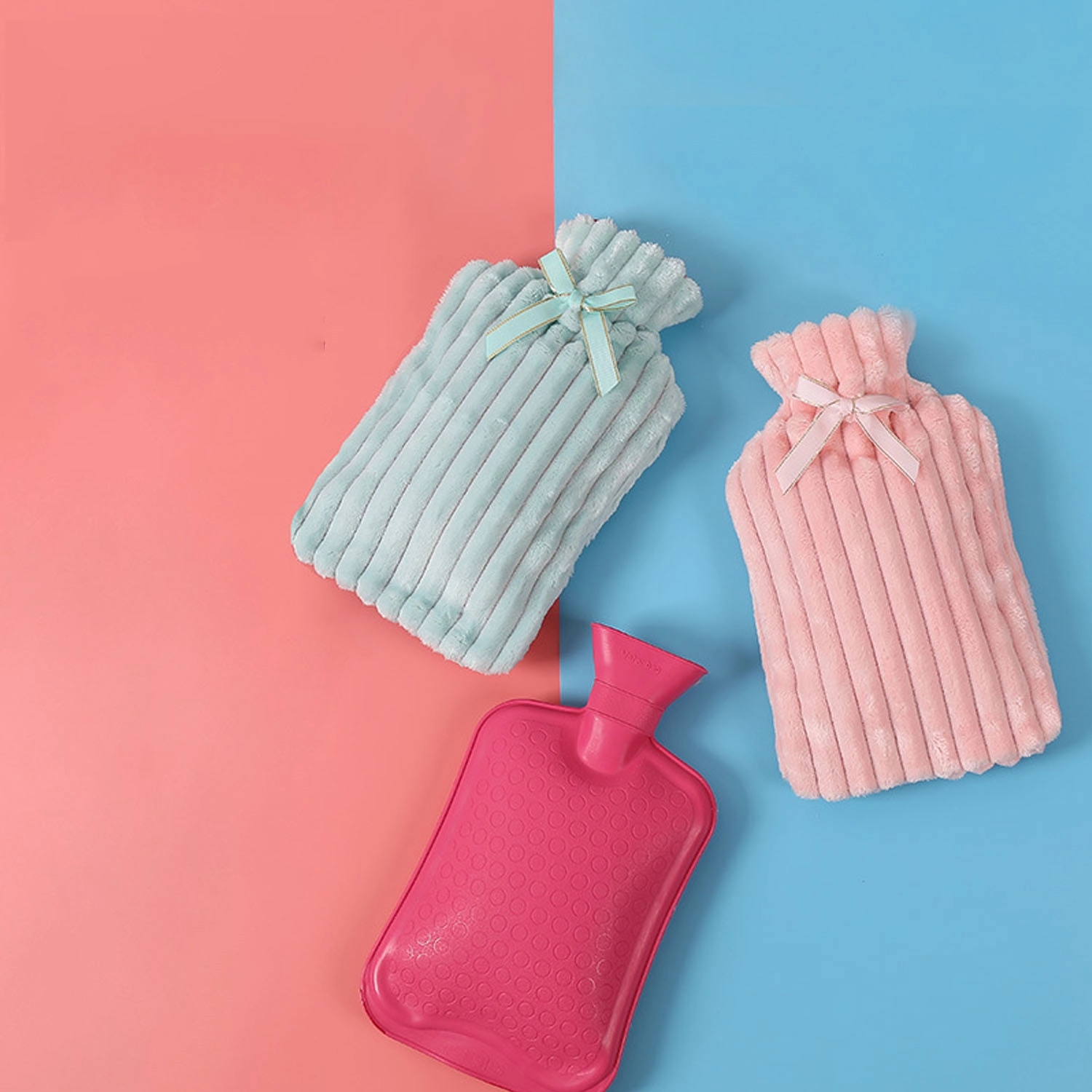 Hot Water Bottle With Fluffy Coral Fleece Cover 3