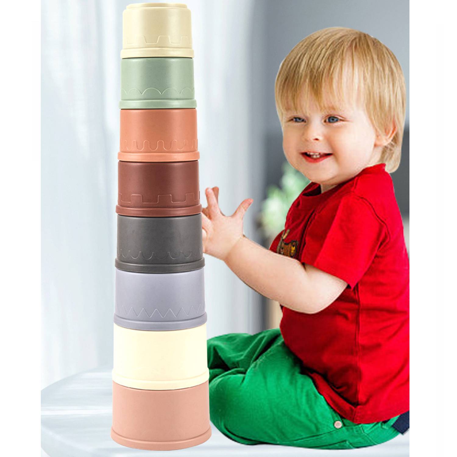Kids Wheat Straw Stacking Cups Toy Set 6