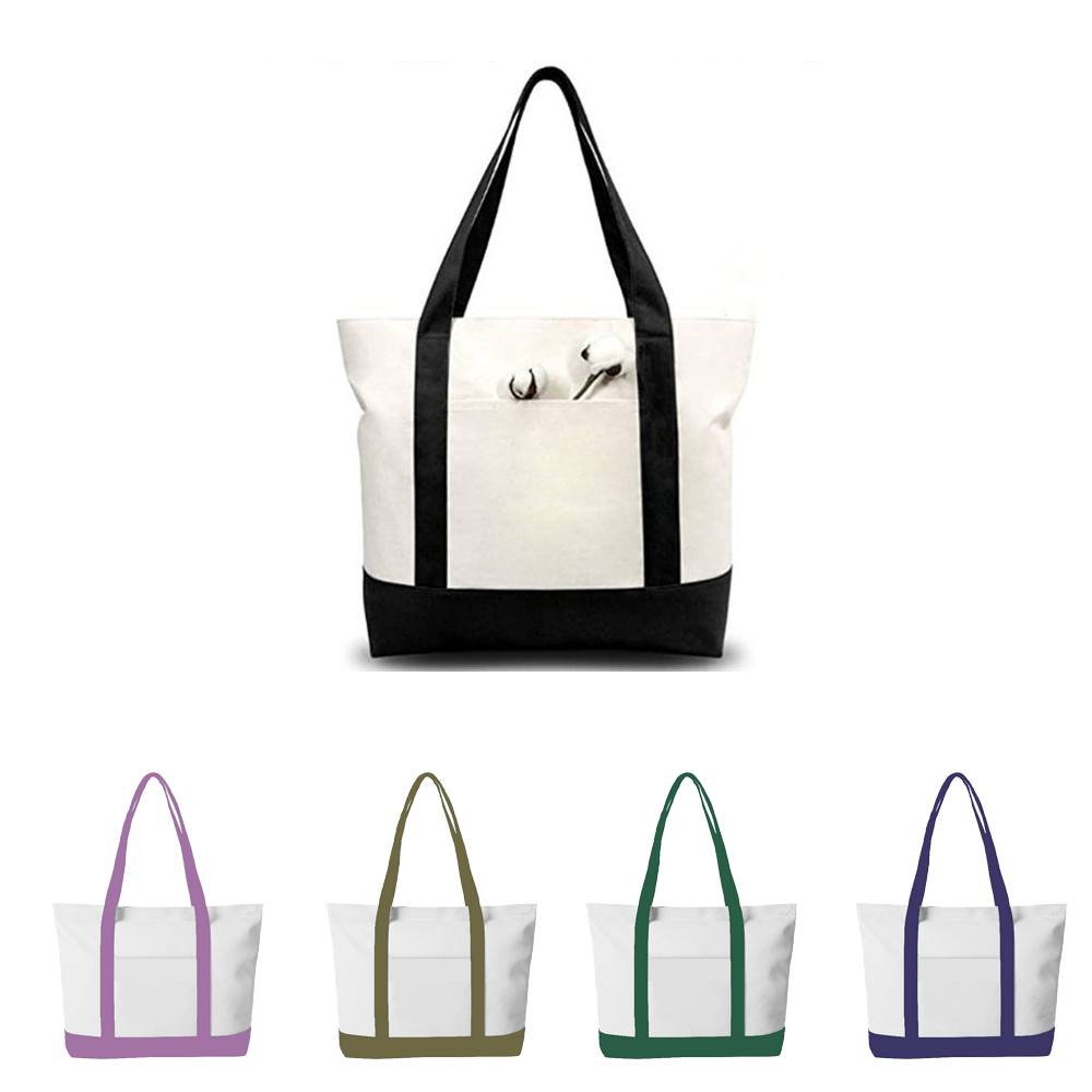 Large-Size Portable Canvas Boat Tote Bag with Front Pocket, custom tote bag with logo imprint 5