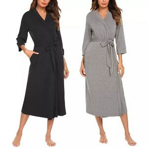 V-Neck Lightweight With Belt Long Bathrobe Sleepwear 2
