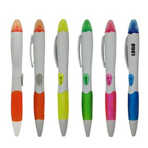 White Barrel Pen With Highlighter 11