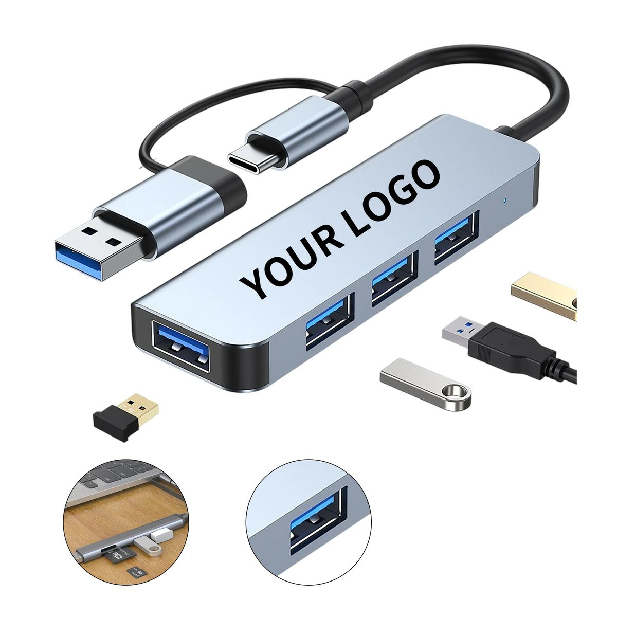 Multi Port USB Hub 4 in 1 Aluminum 1