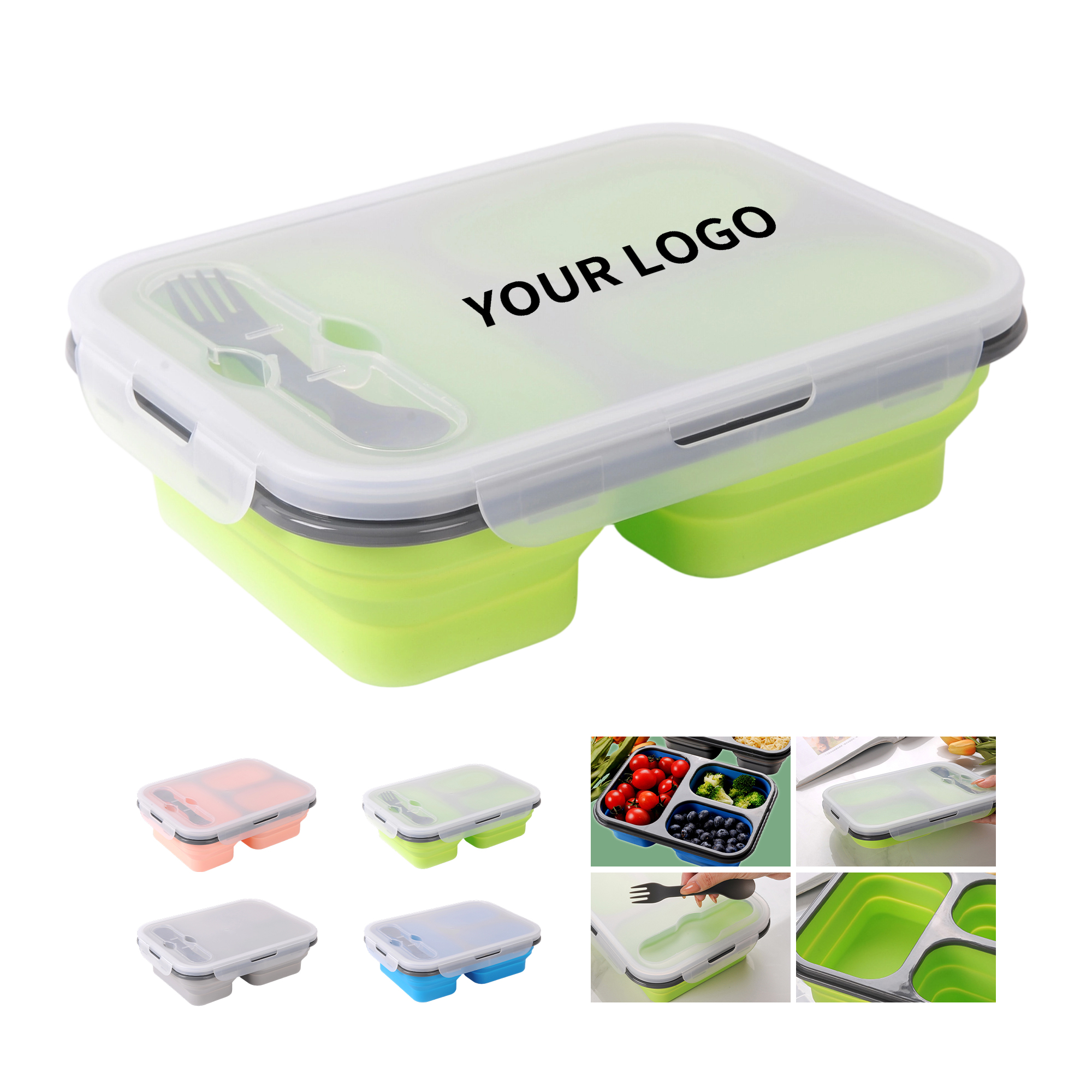Collapsible Food Grade Silicone Lunch Box 9.36" x 6.83" x 1.37" 6