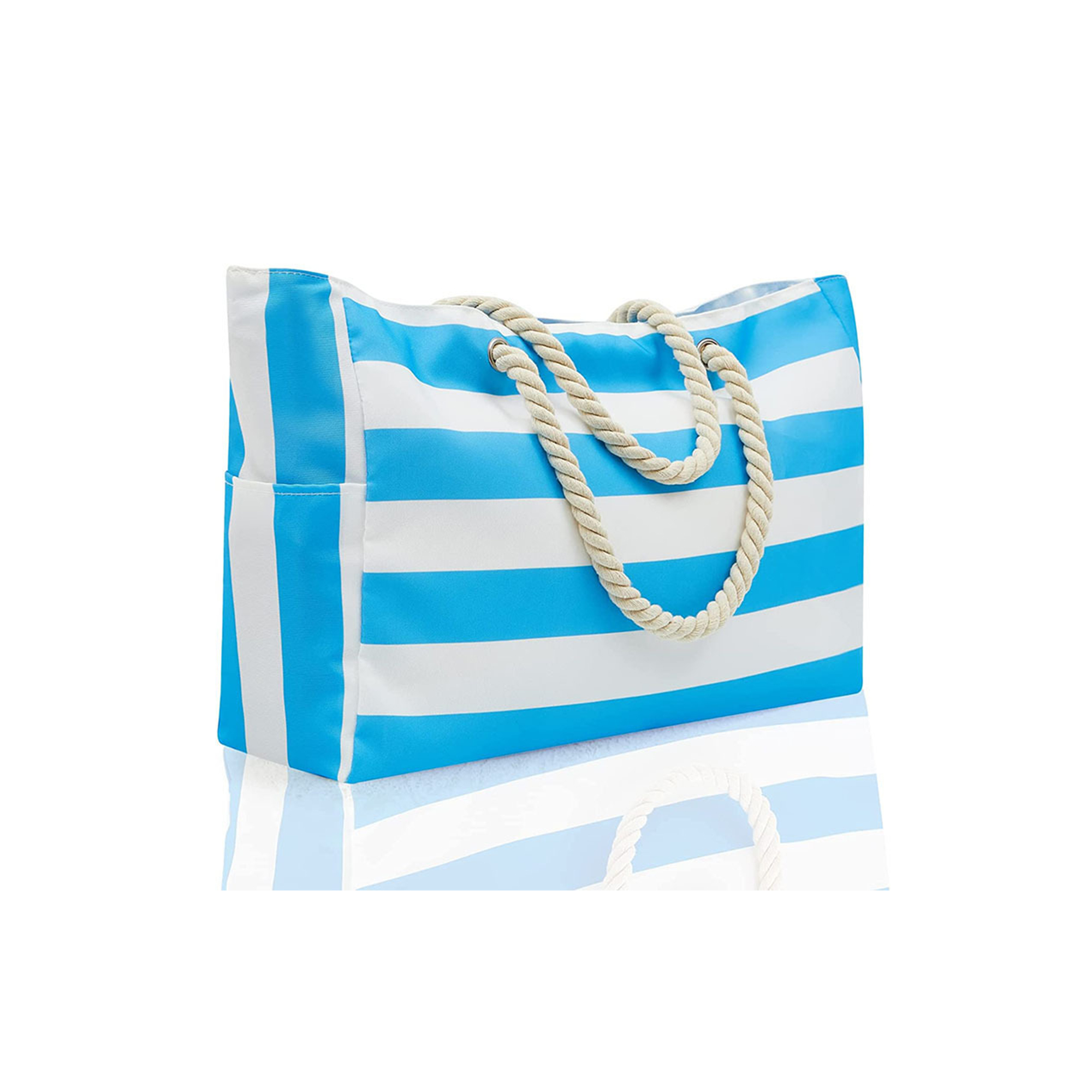 Striped Canvas Waterproof Rope Handle Travel Tote 2