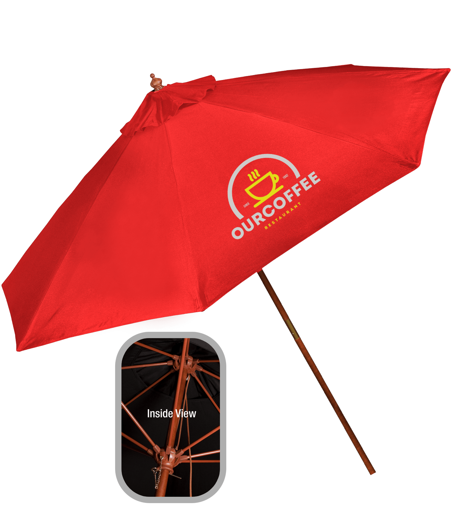 9' Wooden Polyester Market Umbrella