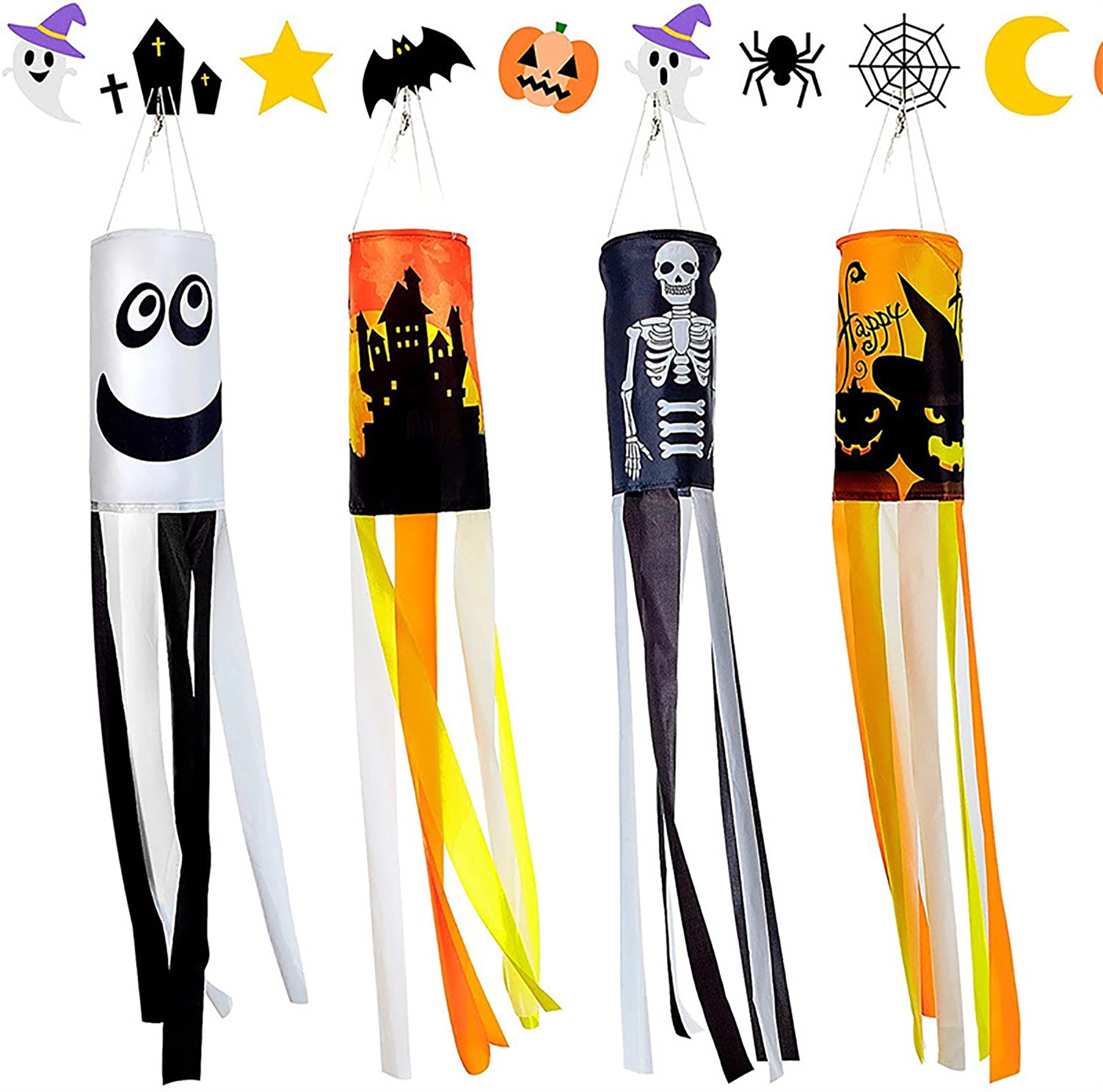40 Inch Halloween Pumpkin Ghost Windsock Flag Decoration 3