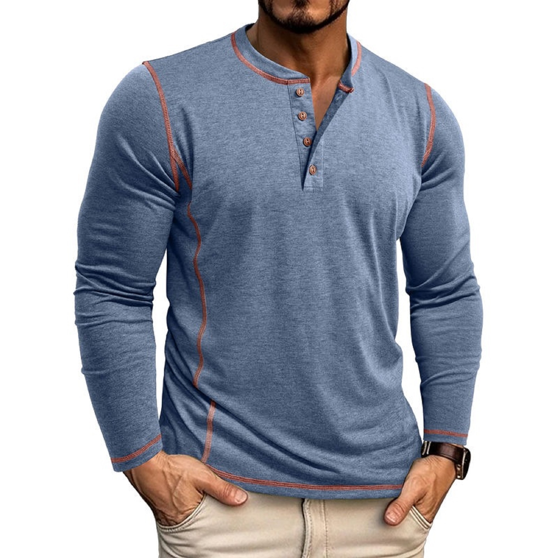Neck Henley Men Shirts Long Sleeve Shirts 8