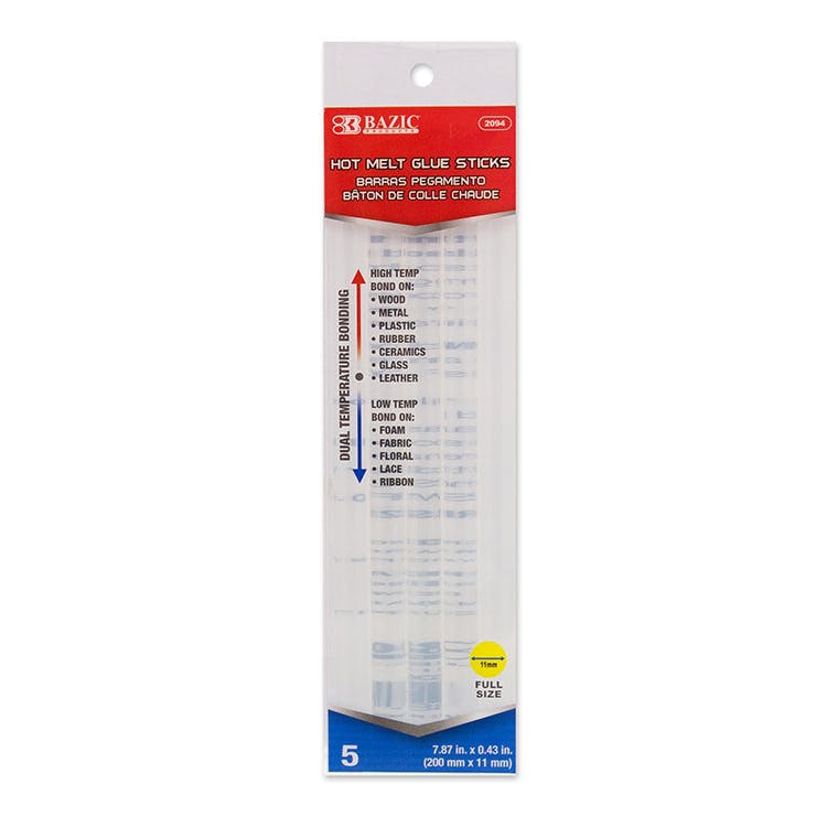 Dual Temp Hot Melt Glue Sticks - 5 Count Full Size 200mm x 11mm 2