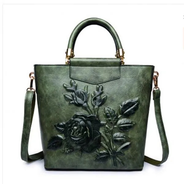 Embossed Floral Leather Handbag 3