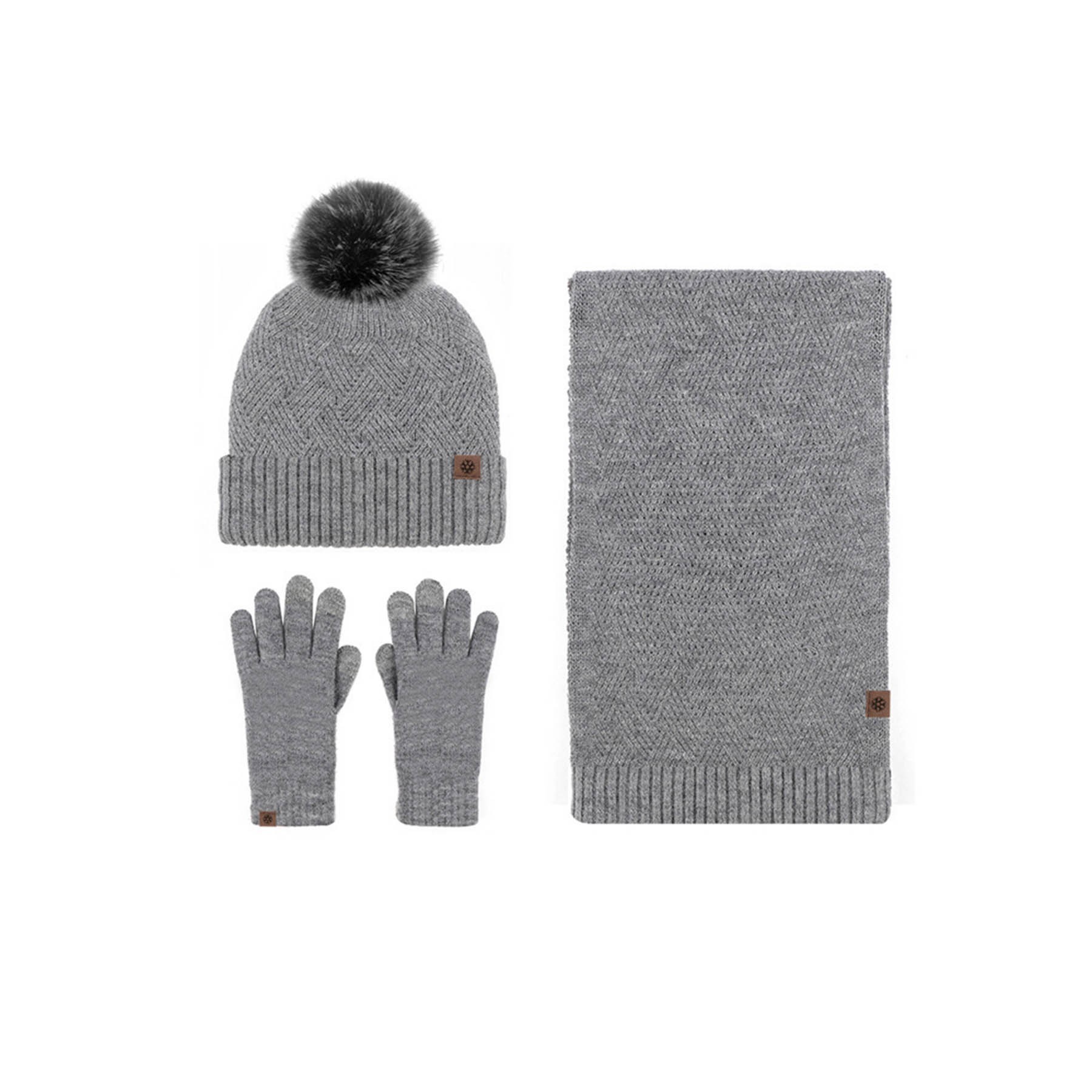 Winter Warm Knitted Scarf Beanie Hat and Gloves Set 3