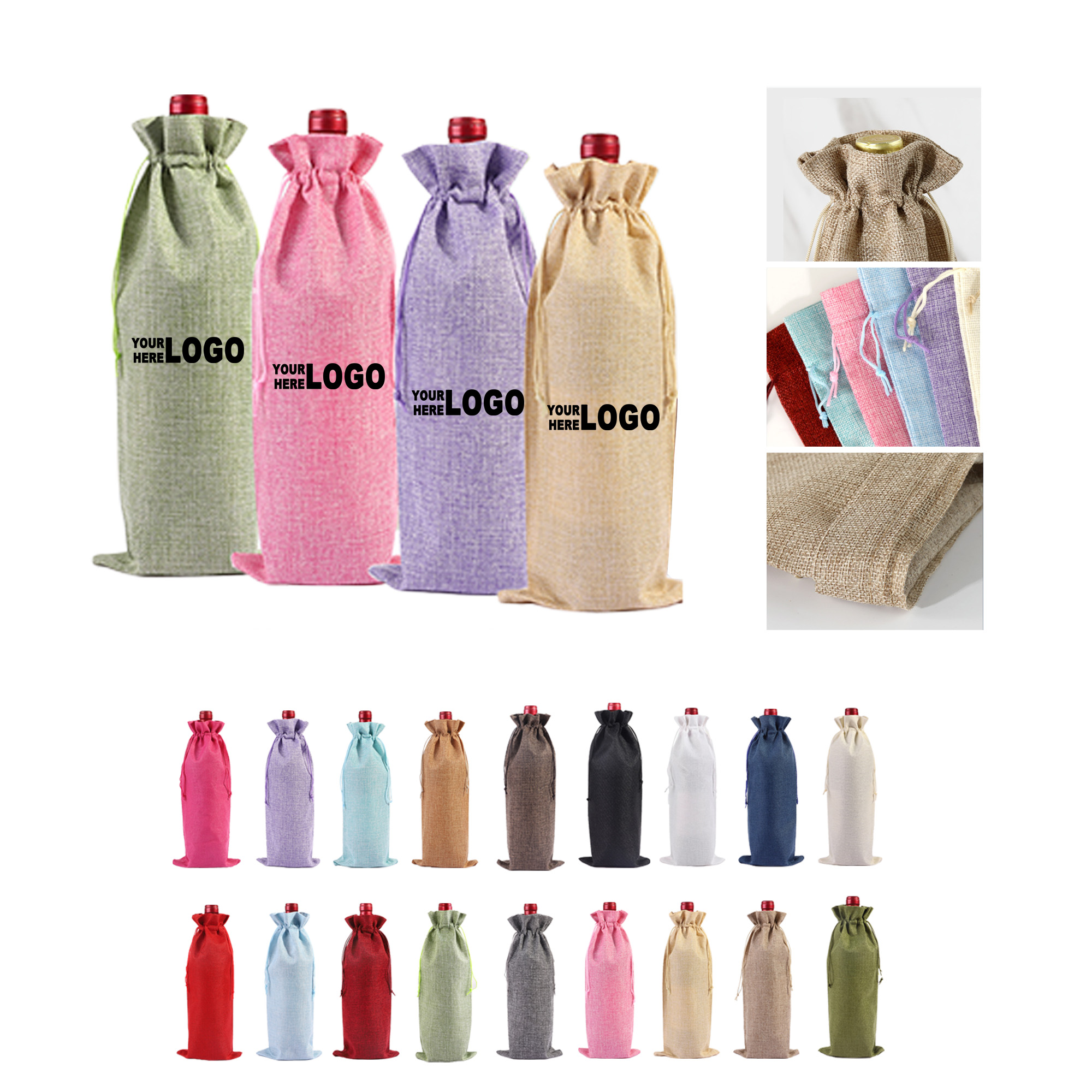 Personalized Linen Wine Bottle Bag 1