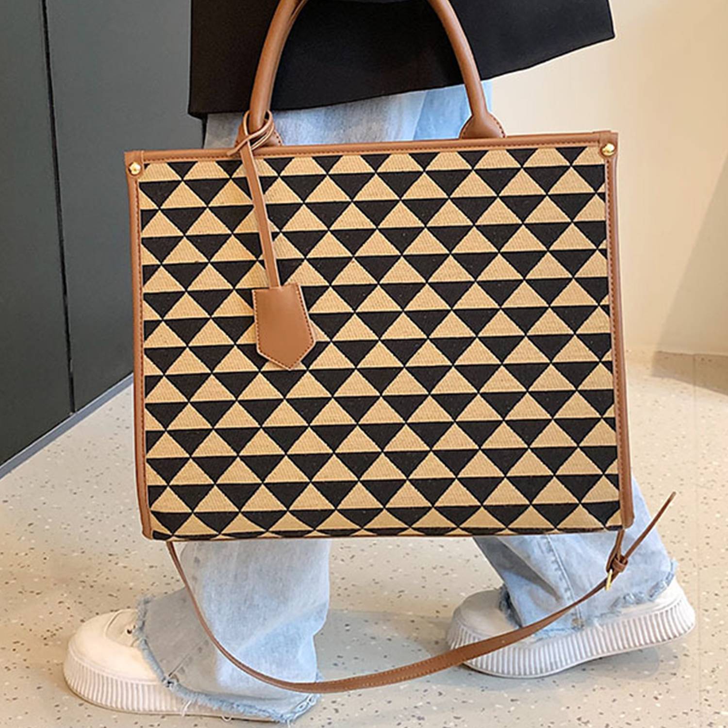 Canvas Crossbody Bag Lingerie Color Clash Tote for Women 1
