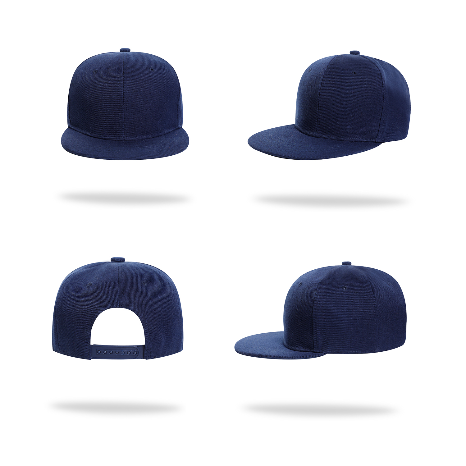 Stock Solid Color Polyester 6 Panel Cap w/Flat Visor & Snapback Fastener 7